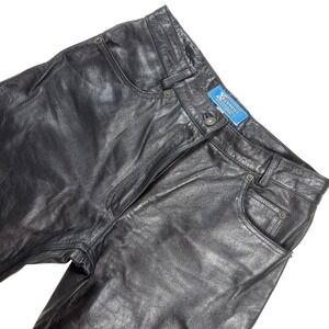 Xelement Black Leather Motorcycle Biker Pants Women 10 Straight Leg 5-Pocket USA